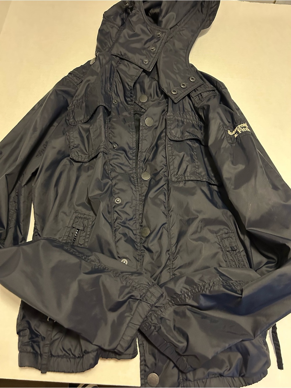 Abercrombie & Fitch Dark Navy Hooded Bomber Jacket